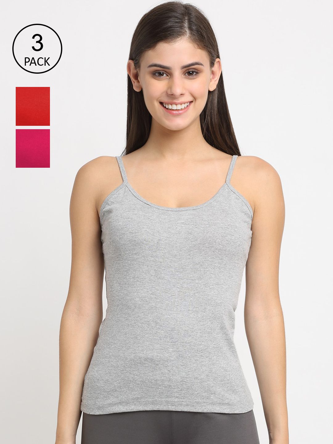 Friskers Women Pack Of 3 Solid 180 GSM Cotton Rib Camisoles-picture-17