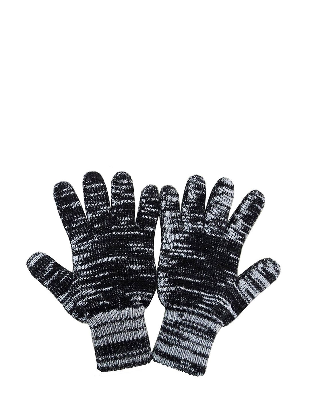Gajraj Men Black Acrylic Textuured Winter Woolen Gloves-image-48