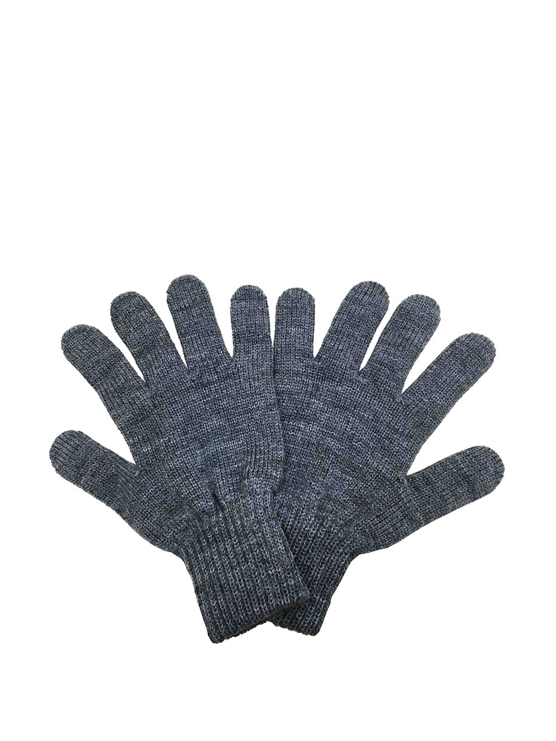 Gajraj Men Grey Melange & Blue Winter Woolen Gloves-picture-6