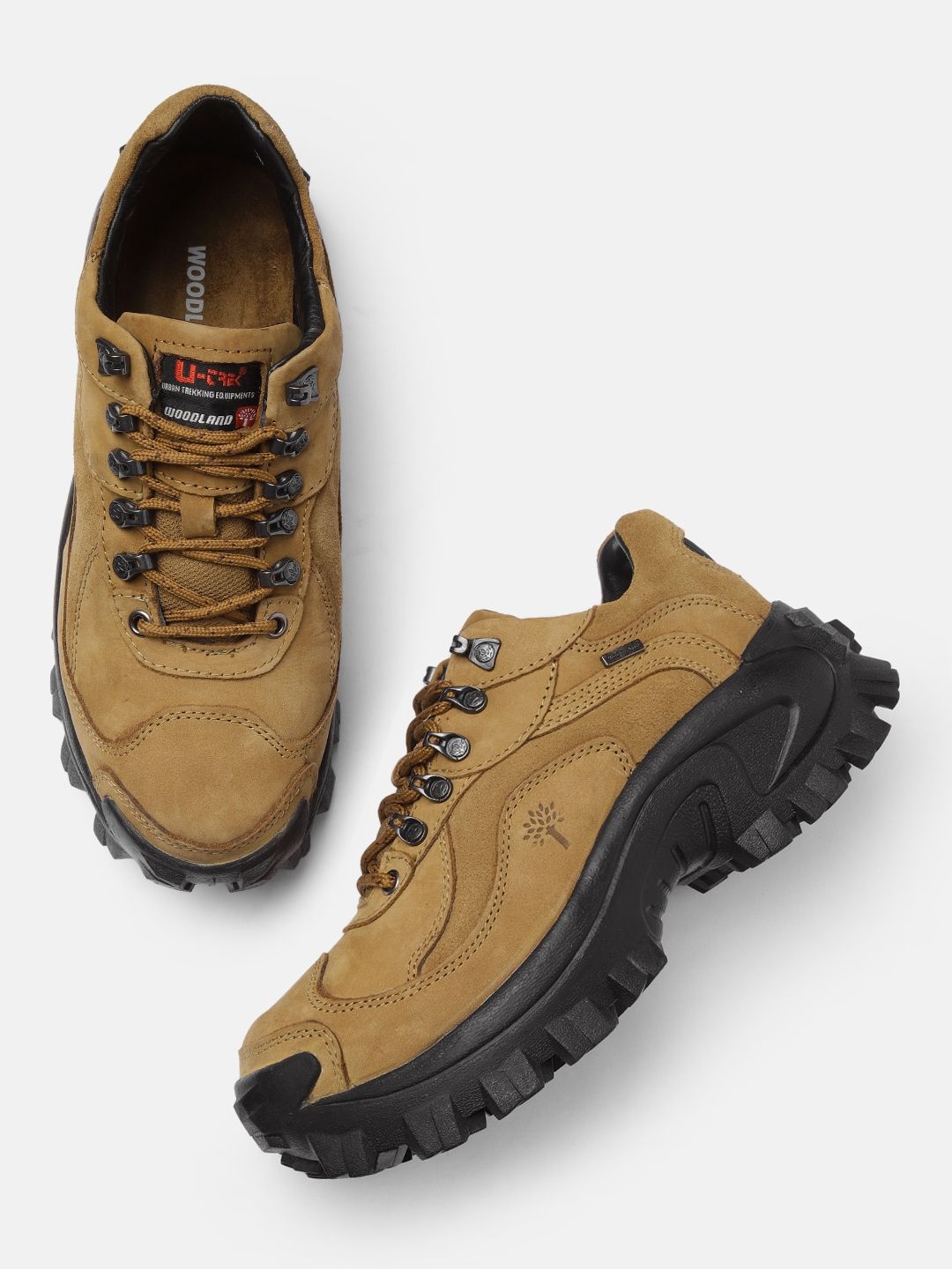 Woodland Men Camel Brown Leather Sneakers