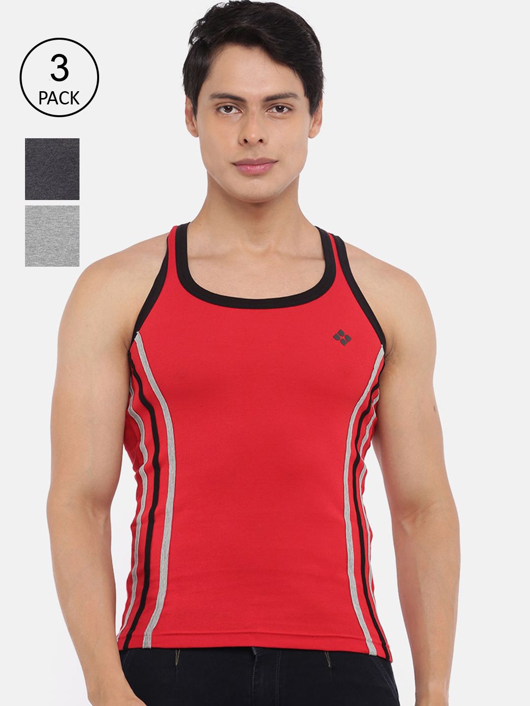 Dollar Bigboss Men Assorted Pack of 3 Cotton Racerback Styled Gym Vest-picture-23