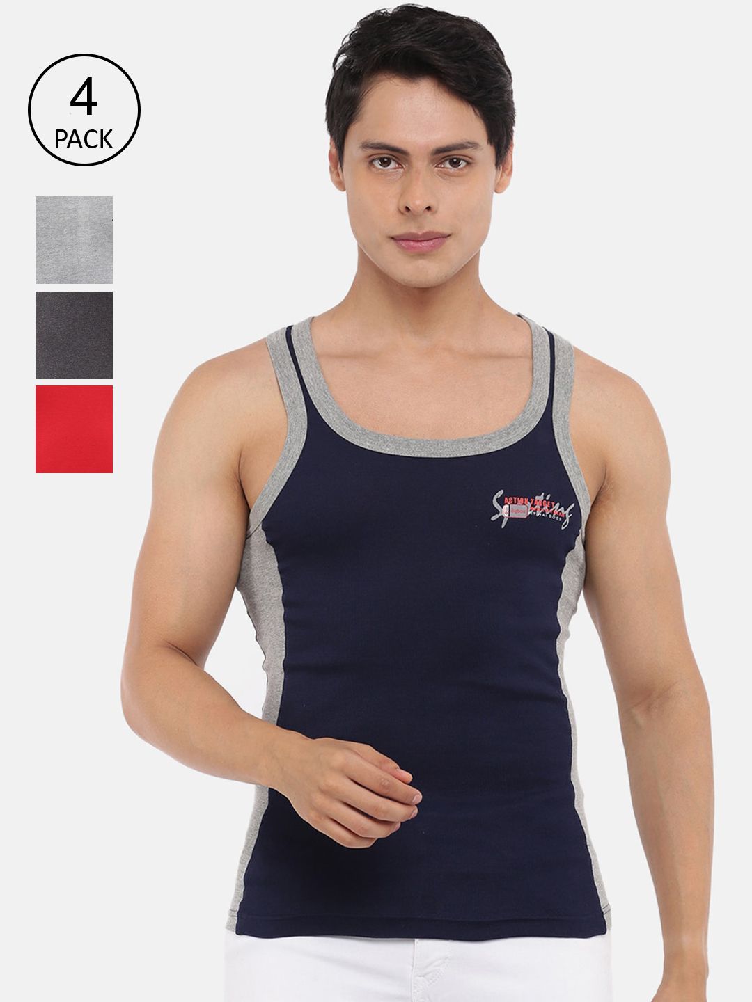 Dollar Bigboss Men Pack of 4 Solid Cotton Racerback Gym Vest-picture-16