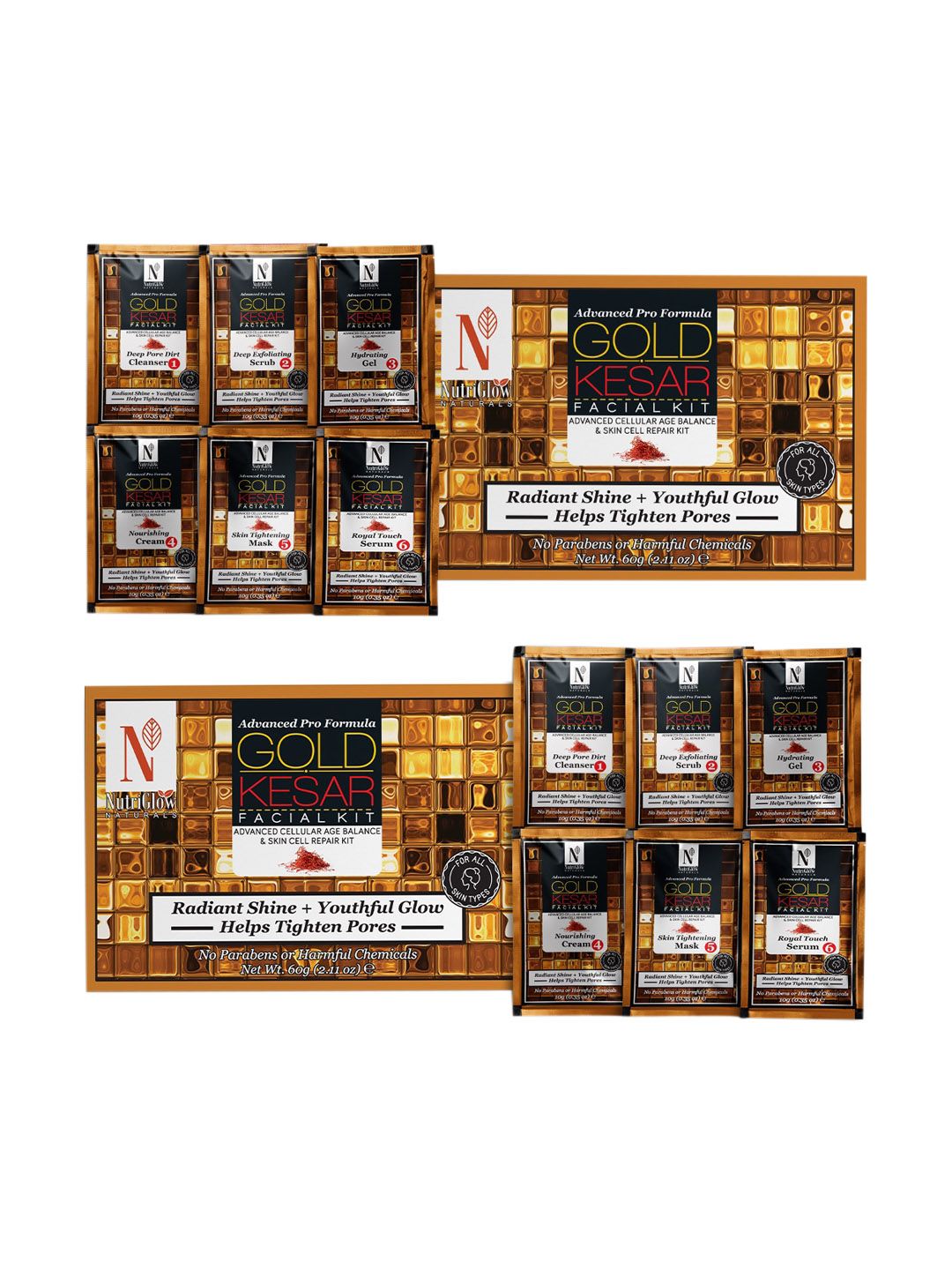 NutriGlow Naturals Sustainable Set of 2 Gold Kesar Facial Kit for Radiant Shine - 60 g Each-image-26