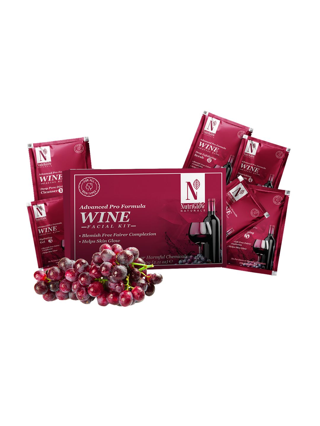 NutriGlow Sustainable Wine Facial Kit For Fights With Acne, Blackheads & Improve Skin Elasticity 60g-picture-55