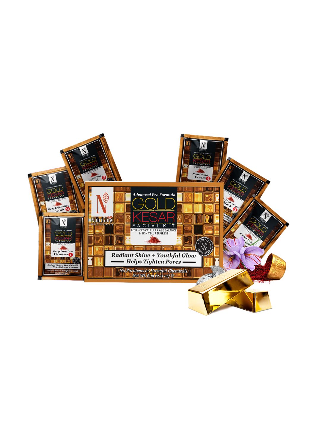 NutriGlow Sustainable Gold Kesar Facial Kit 60gm-picture-11