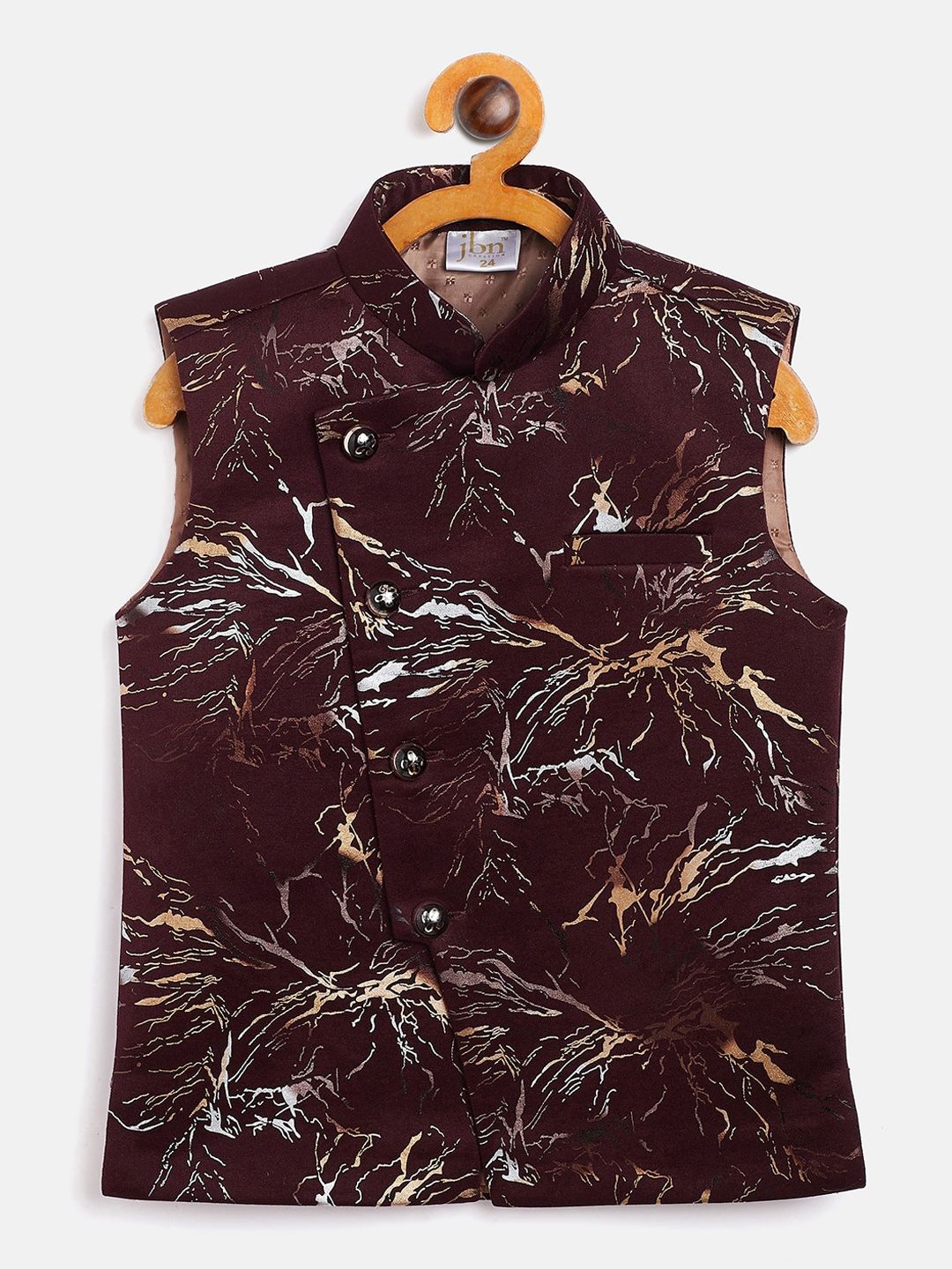 JBN Creation Boys Maroon & Beige Printed Slim-Fit Woven Nehru Jacket-picture-10