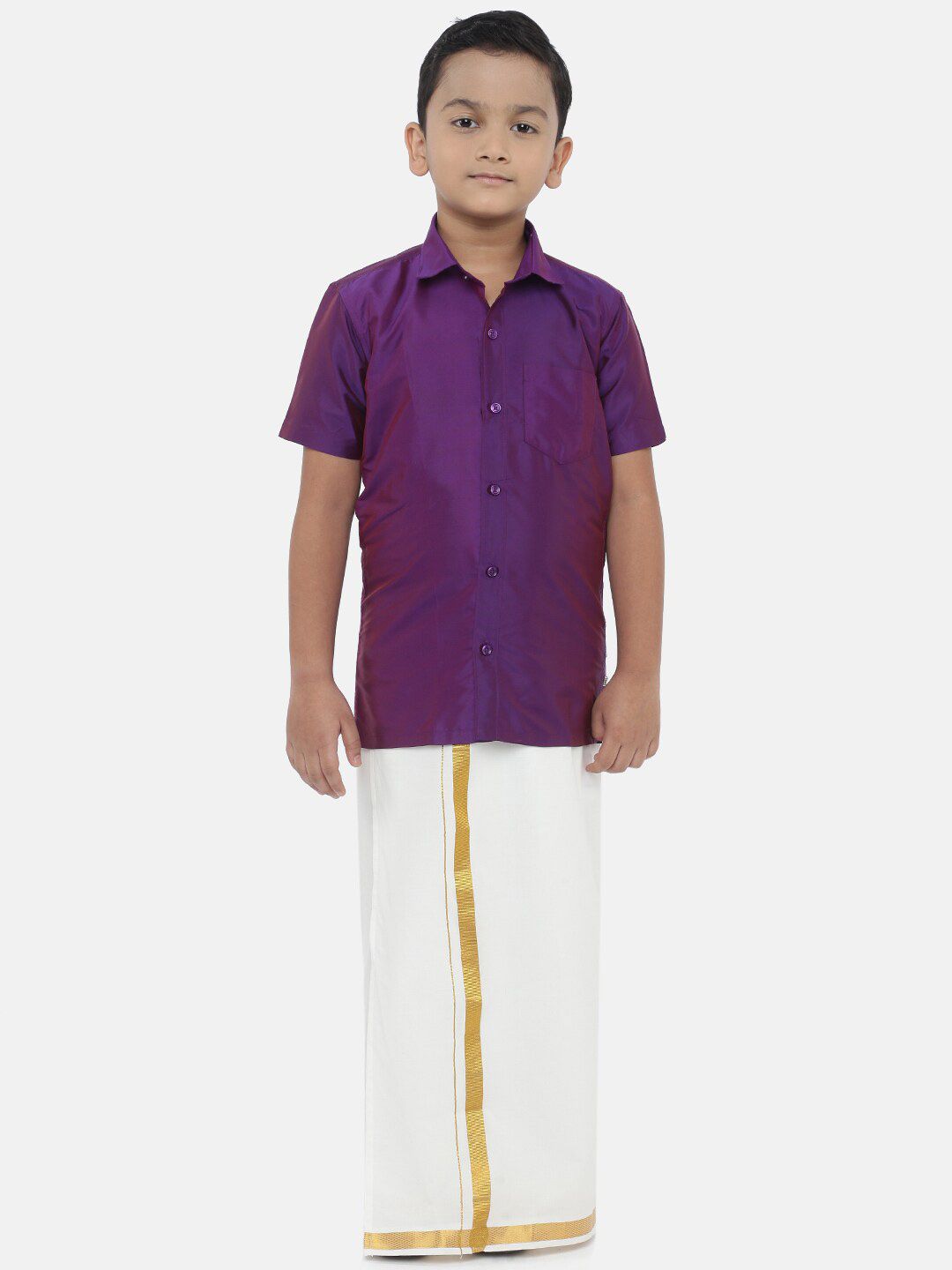 LITTLESTARS Boys Purple & White Shirt with Dhoti-image-16