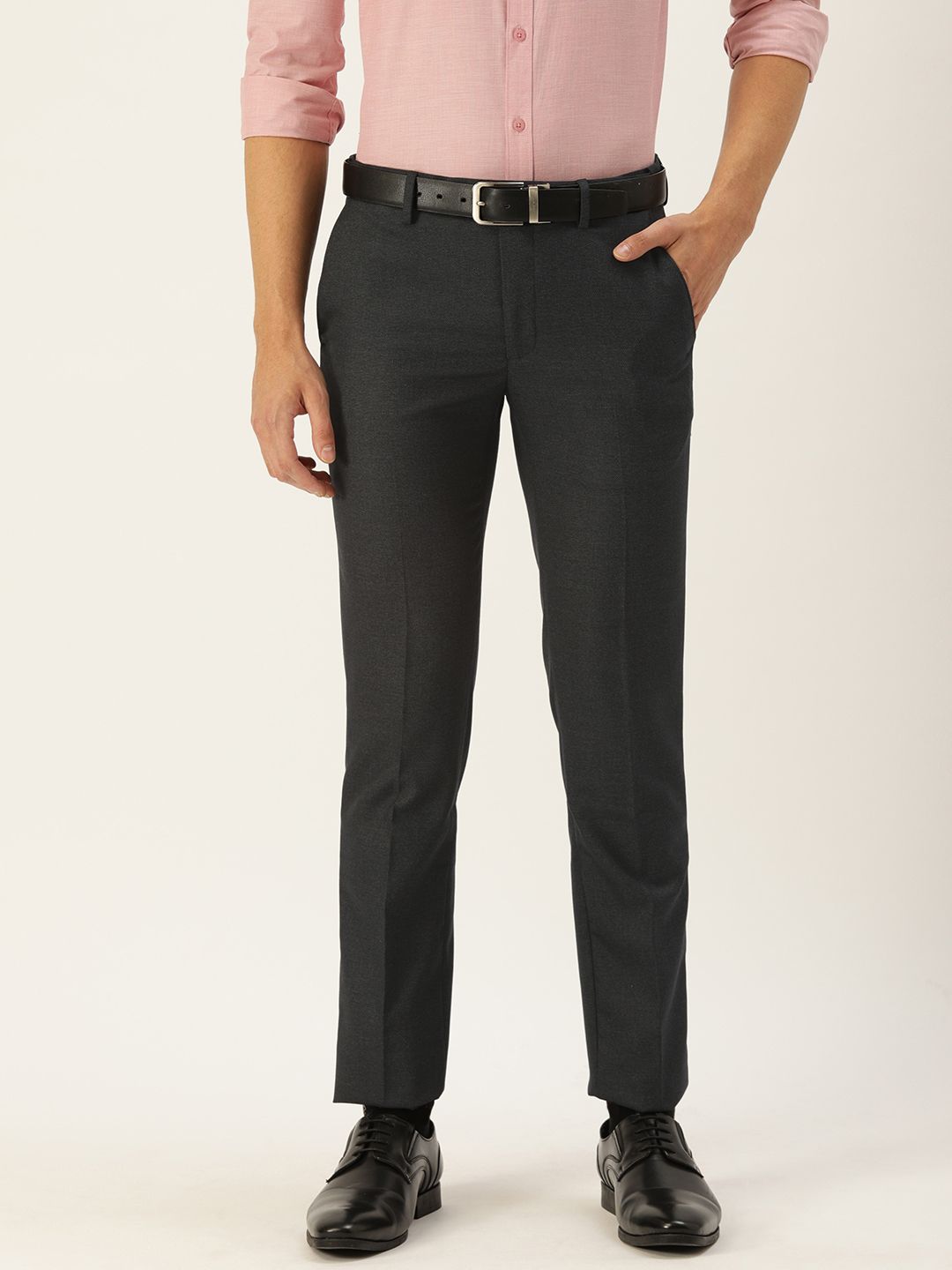 Peter England Men Grey Slim Fit Mid-Rise Formal Trousers-picture-47