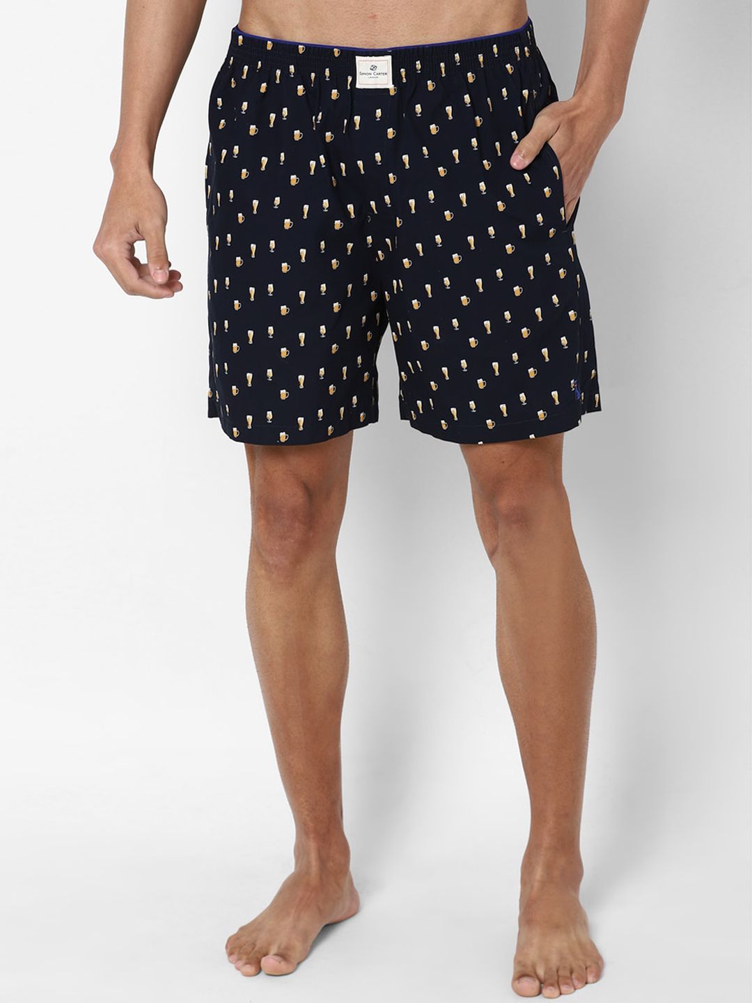 SIMON CARTER LONDON Men Navy Blue Printed Pure Combed Cotton Boxers SCBXCRGF581673-picture-11
