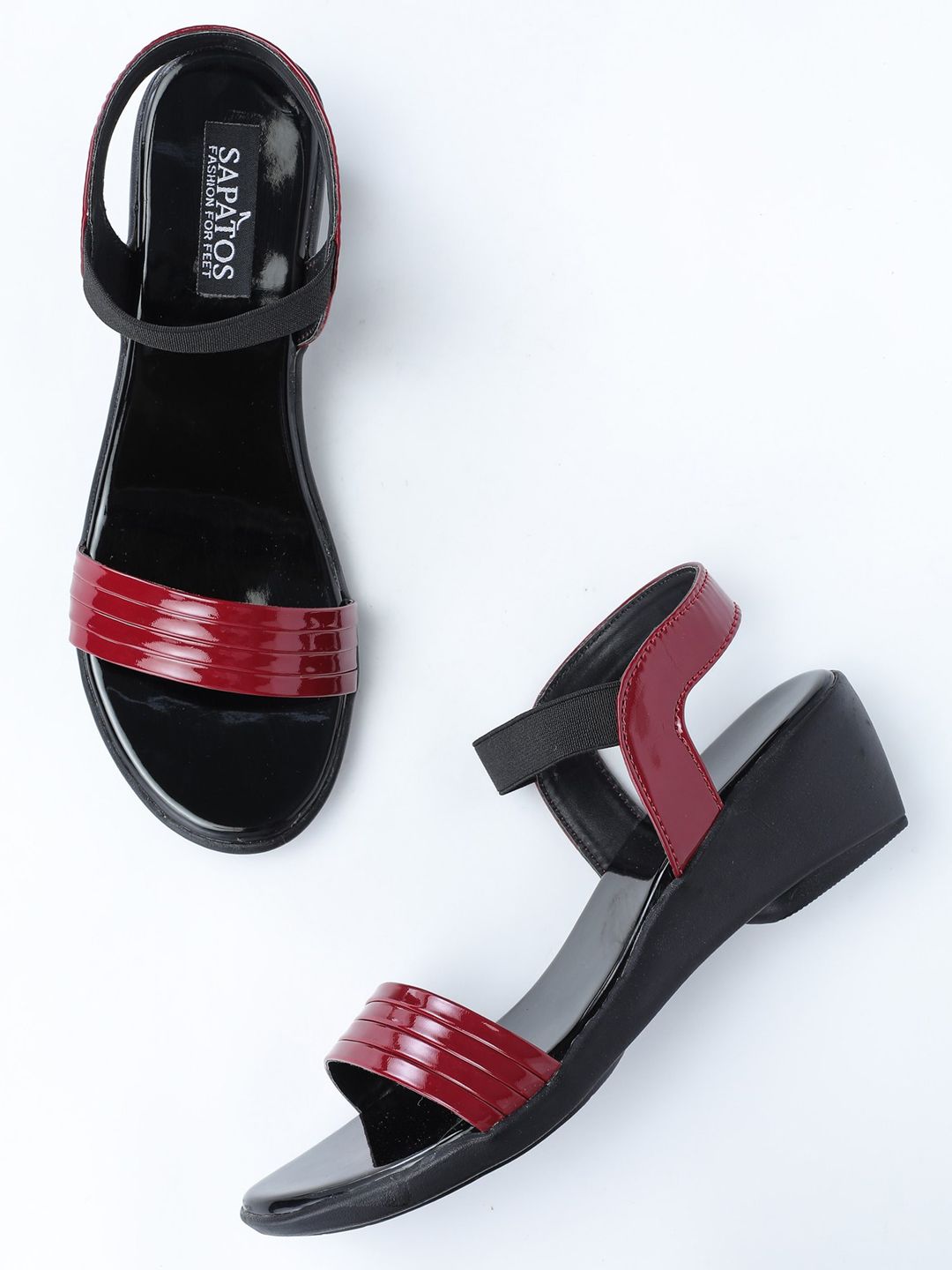 SAPATOS Maroon Striped Wedge Sandals-picture-30