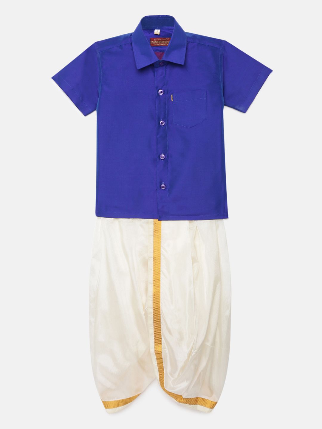 Thangamagan Boys Blue Solid Panjagajam & Shirt Set-image-26