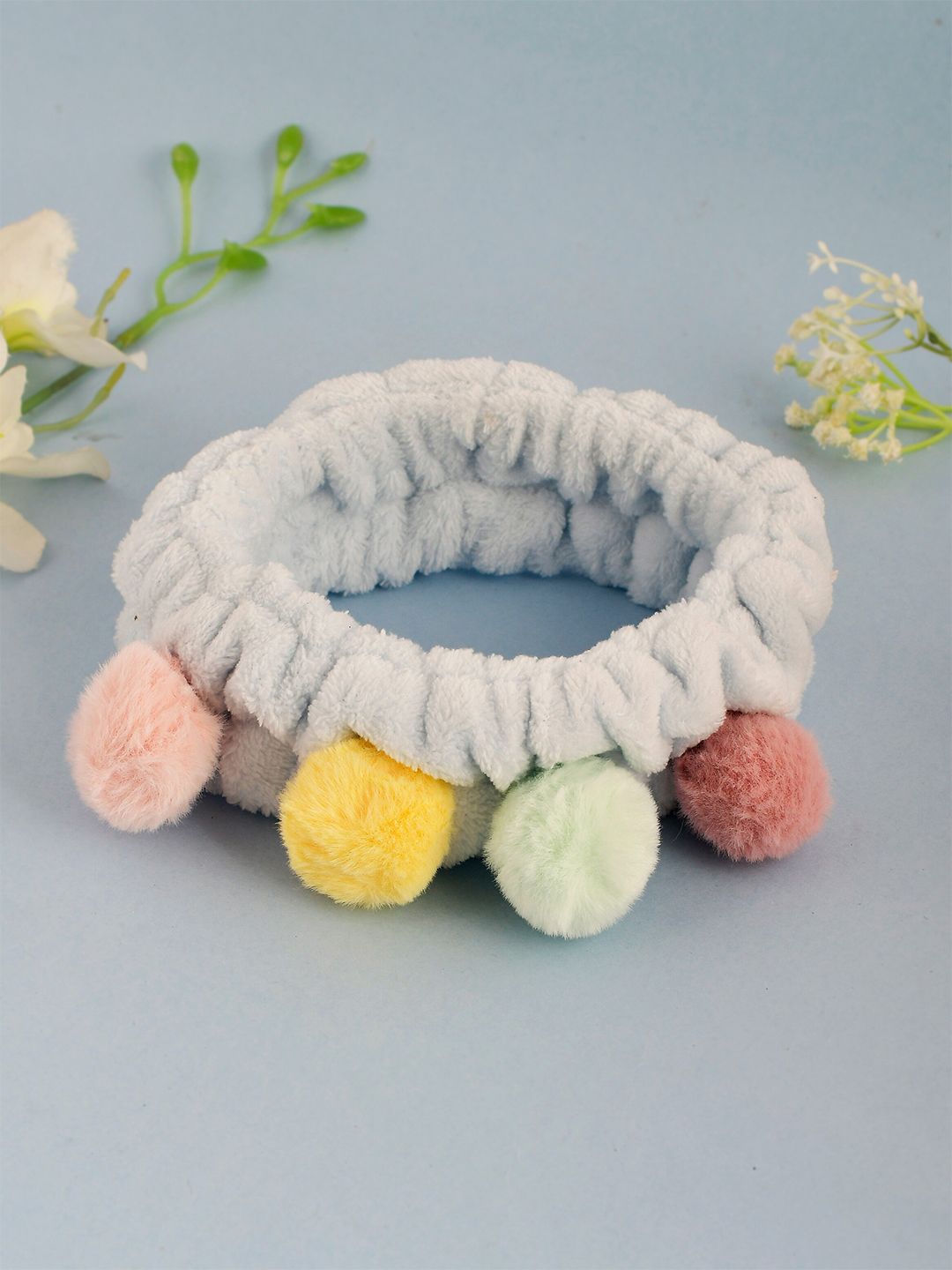 Silvermerc Designs Girls Grey & Multicoloured 4 ball faux Fur Hairband-image-33
