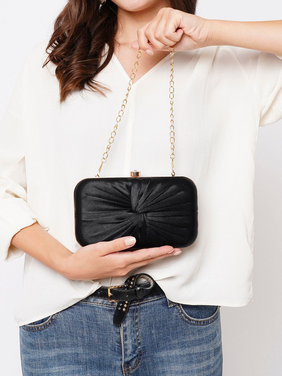 Lavie Cheer Women Black Rectangular Framed Clutch-image-3