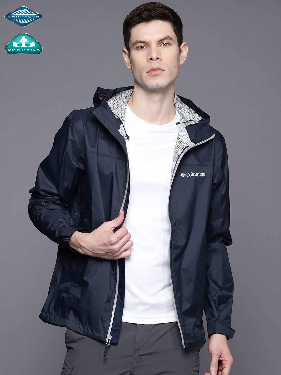 Columbia Men Navy Blue EvaPOURation Rain Jacket-picture-13
