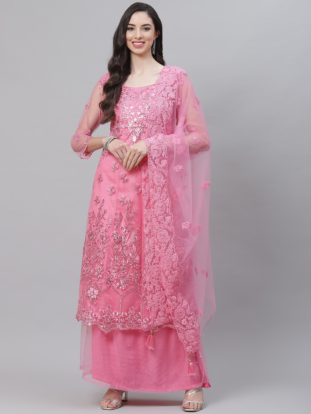 Readiprint Fashions Pink Embroidered Unstitched Dress Material