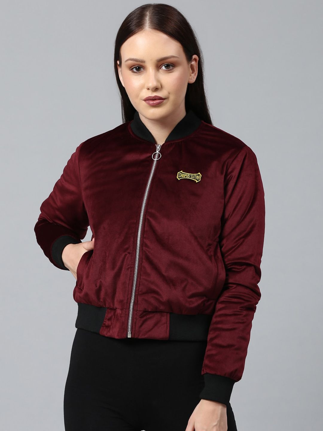 pinacolada Campus Sutra Women Maroon Windcheater Outdoor Bomber Jacket-picture-26