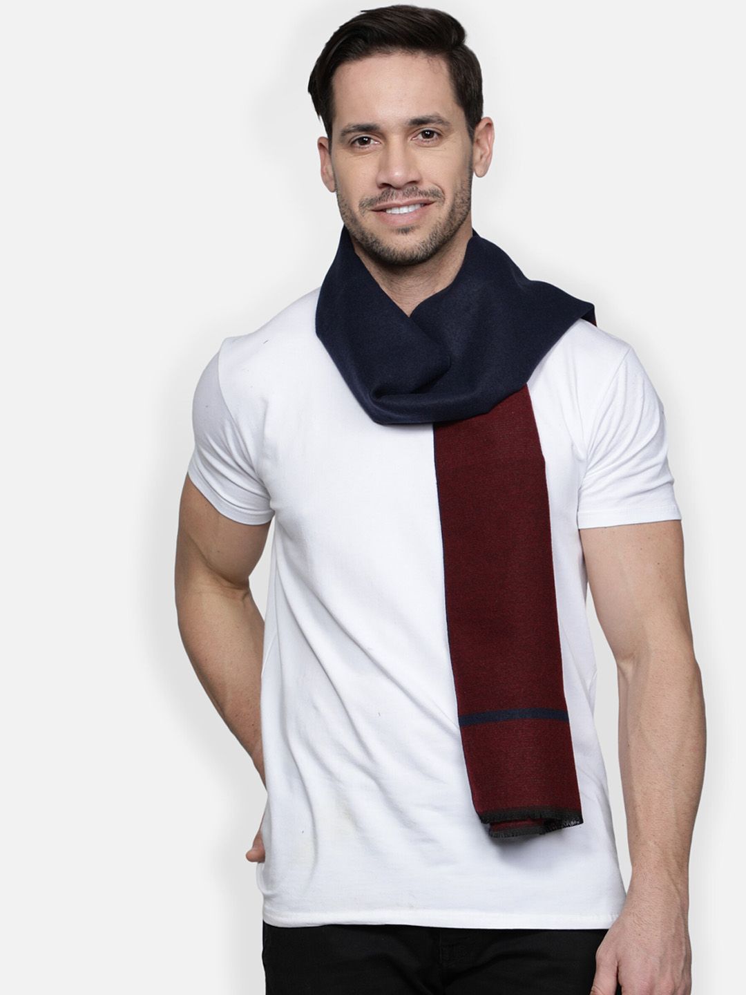 Alvaro Castagnino Men Maroon & Blue Colourblocked Muffler-image-20