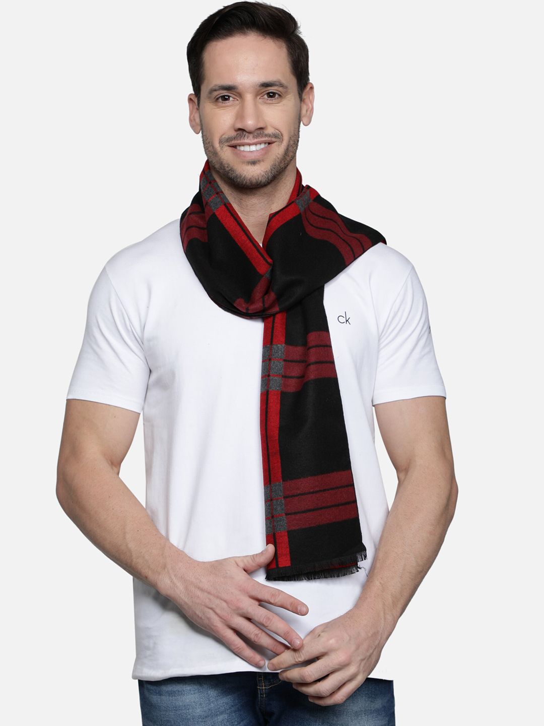 Alvaro Castagnino Men Black & Red Checked Muffler-image-11