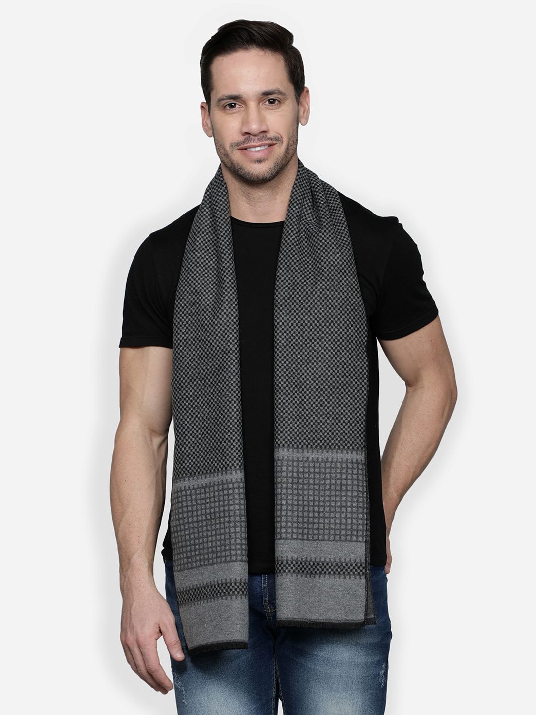 Alvaro Castagnino Men Grey & Black Patterned Muffler
