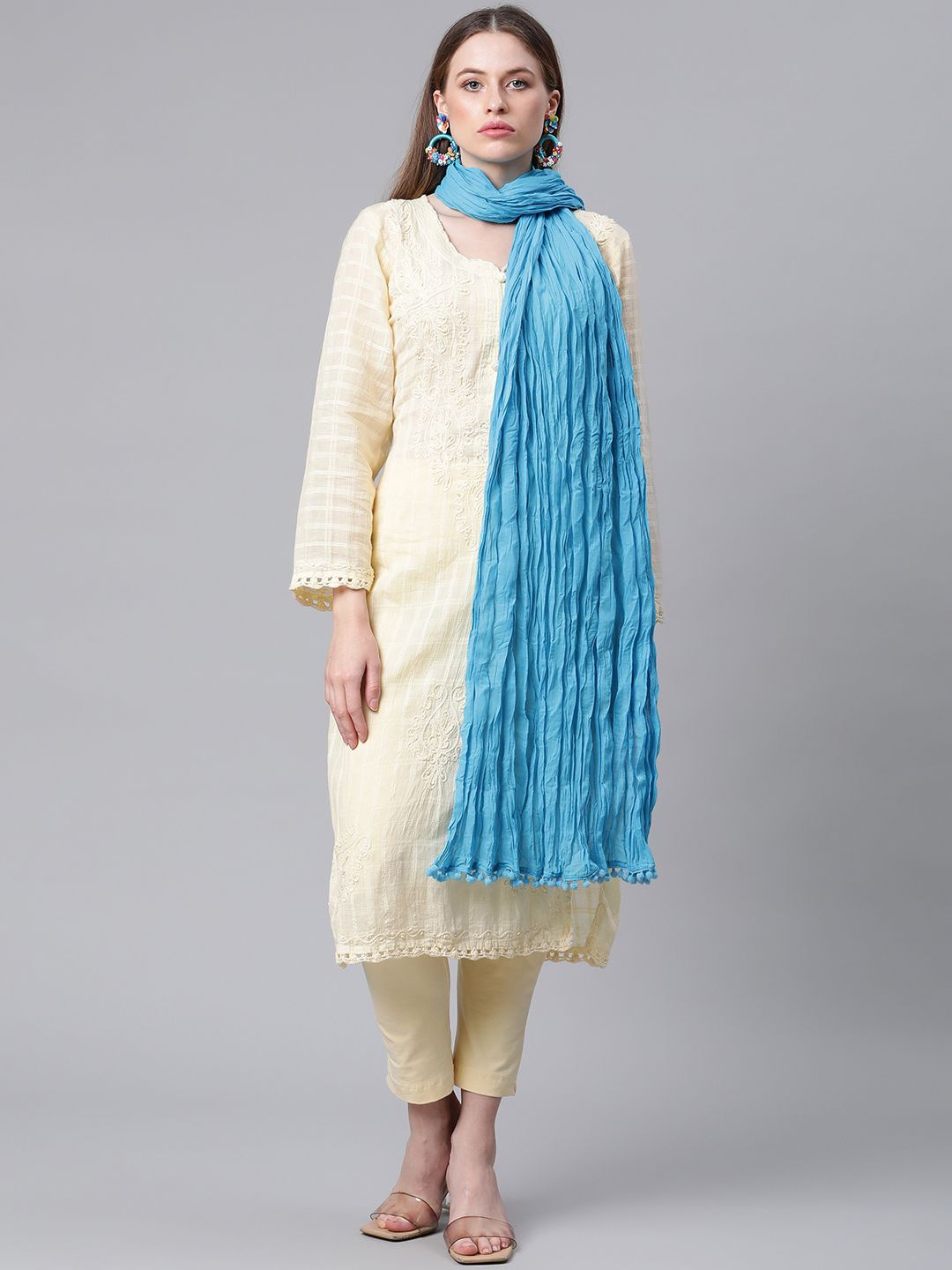 Rangriti Women Turquoise Blue Pure Cotton Crinkled Dupatta-picture-36