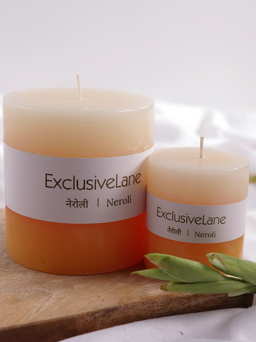 ExclusiveLane Set Of 2 Orange Beige Neroli Scented Pillar Candles (8-30 Hour Burn Time)-picture-33