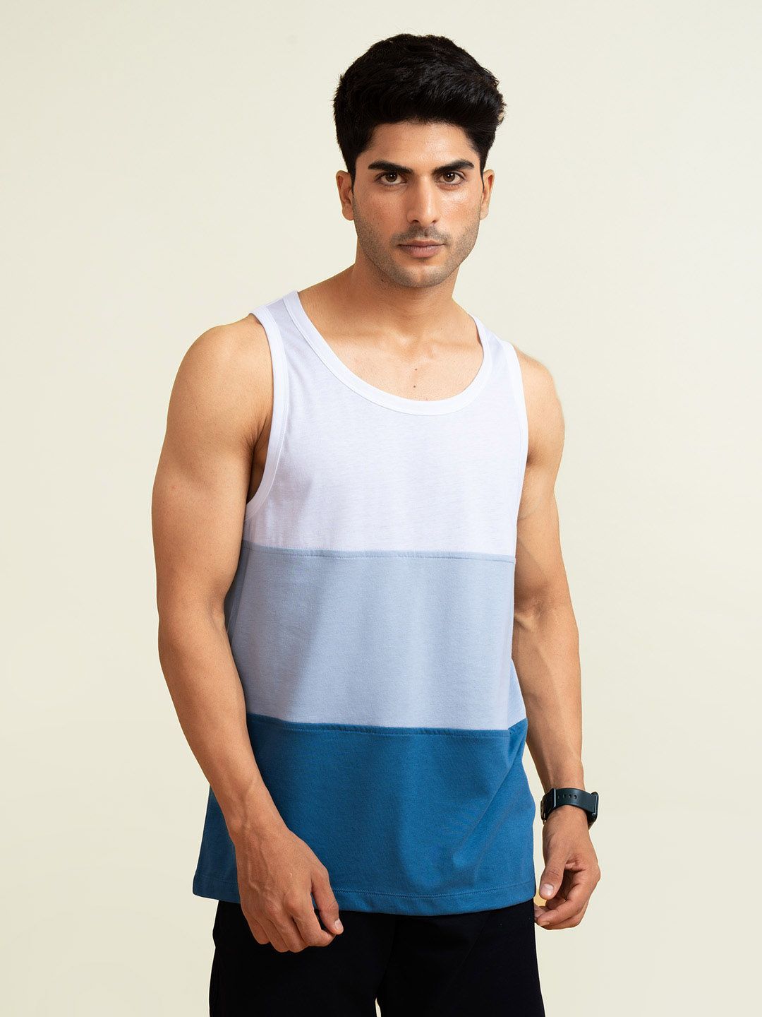 DaMENSCH Men Colorblocked Blue Cotton Regular Fit Colorblock Lounge T-shirt-picture-44
