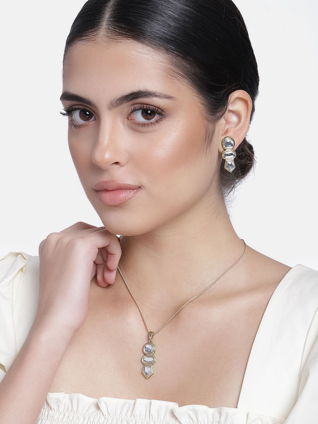 Estele Gold Plated Glorious Necklace Set with Kundan for Women-picture-10