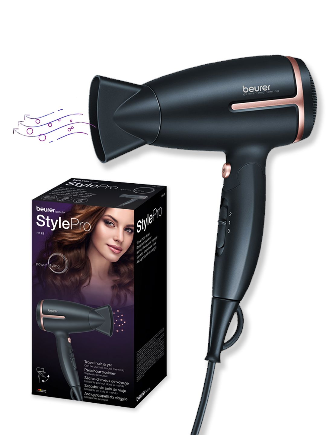 beurer Black HC25 1600 Watt Travel Hair Dryer