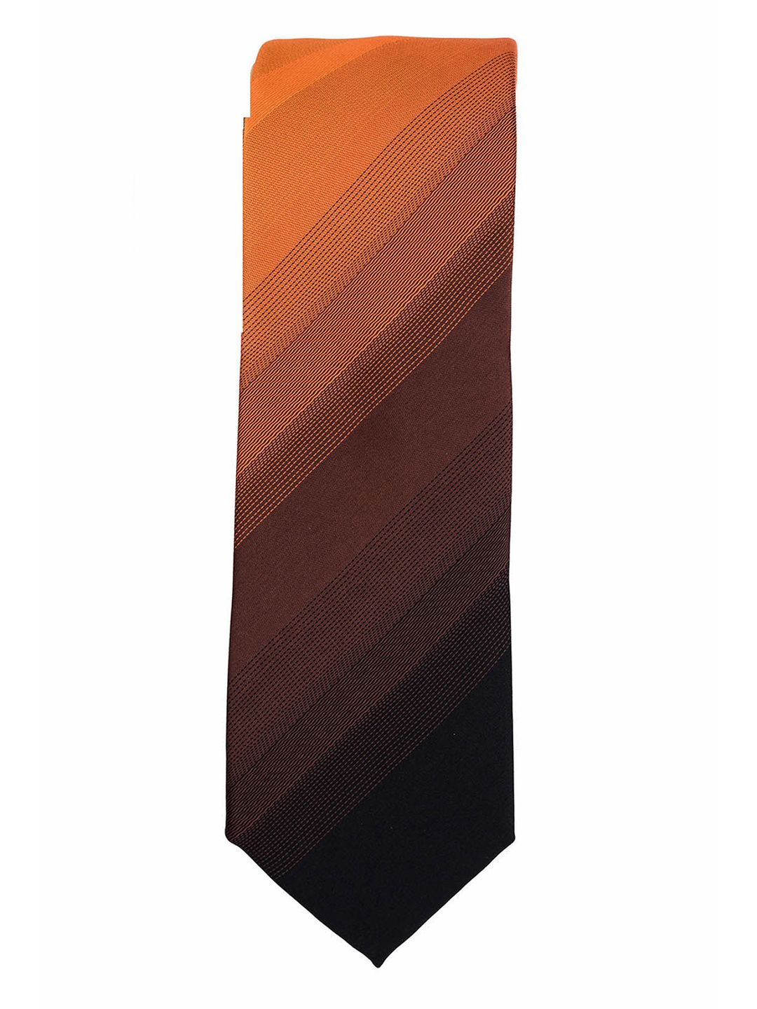 The Tie Hub Men Orange & Brown Striped Skinny Tie-image-16