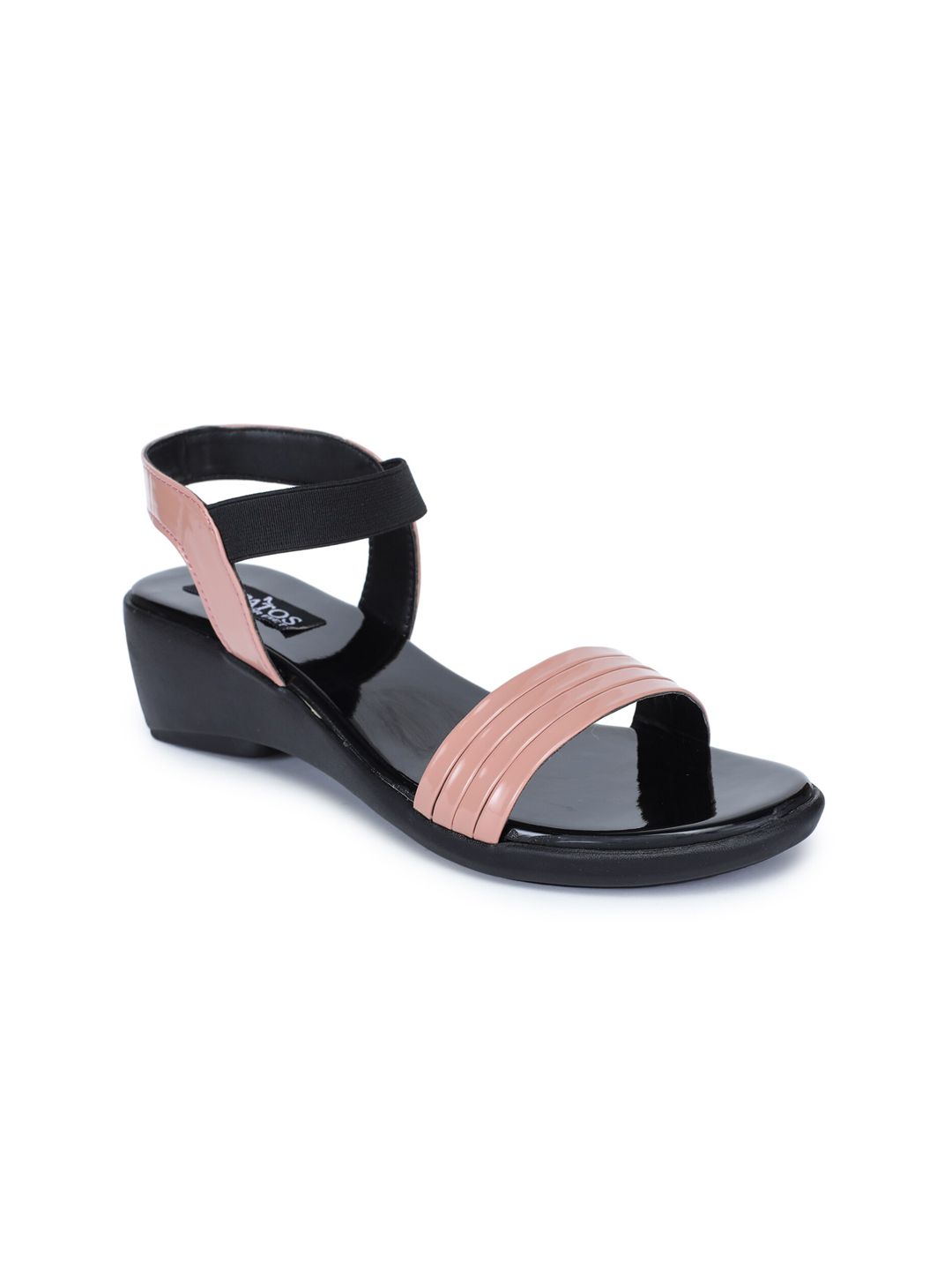 SAPATOS Peach-Coloured Striped Wedge Sandals with Buckles-picture-48