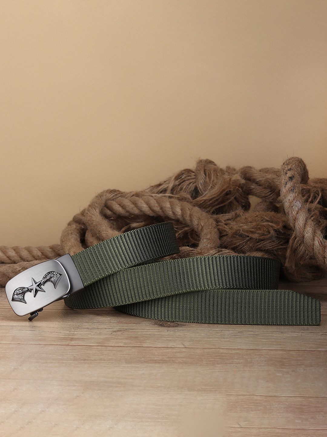 Kastner Men Green & Silver-Toned Textured Stretchable Belt-picture-10