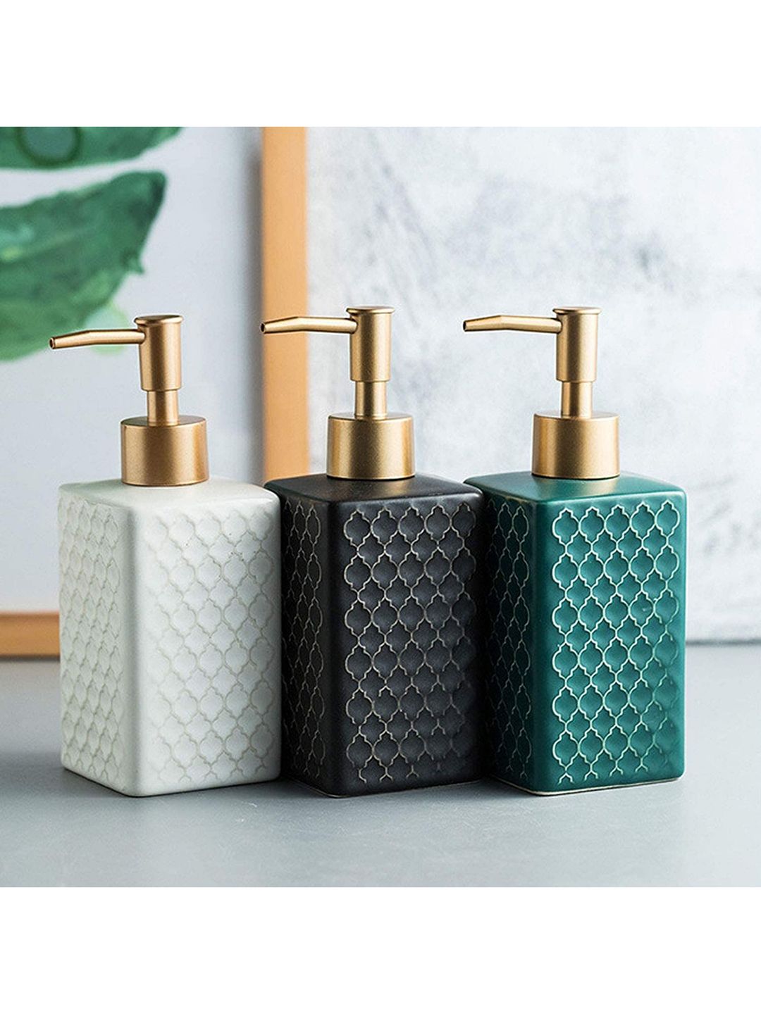 FabSeasons Black Ceramic Soap Dispenser with Rose Gold top 360ml-picture-18