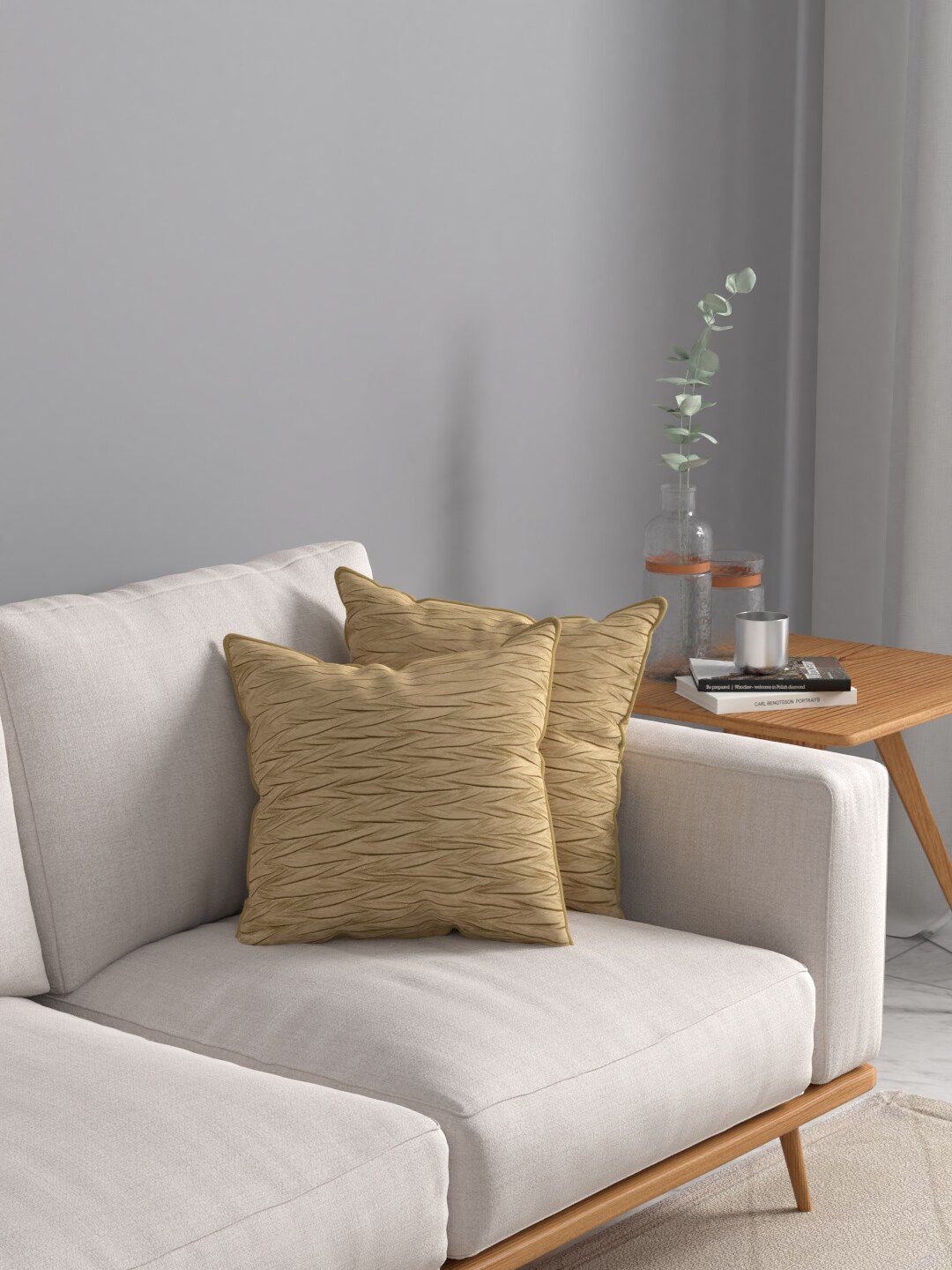 ROSARA HOME Set of 2 Beige Self Design Square Cushion Covers-image-24