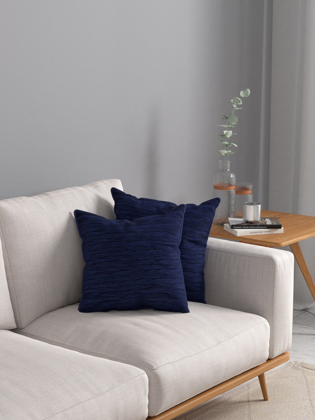 ROSARA HOME Set Of 2 Navy Blue Self Design Square Cushion Covers-picture-24