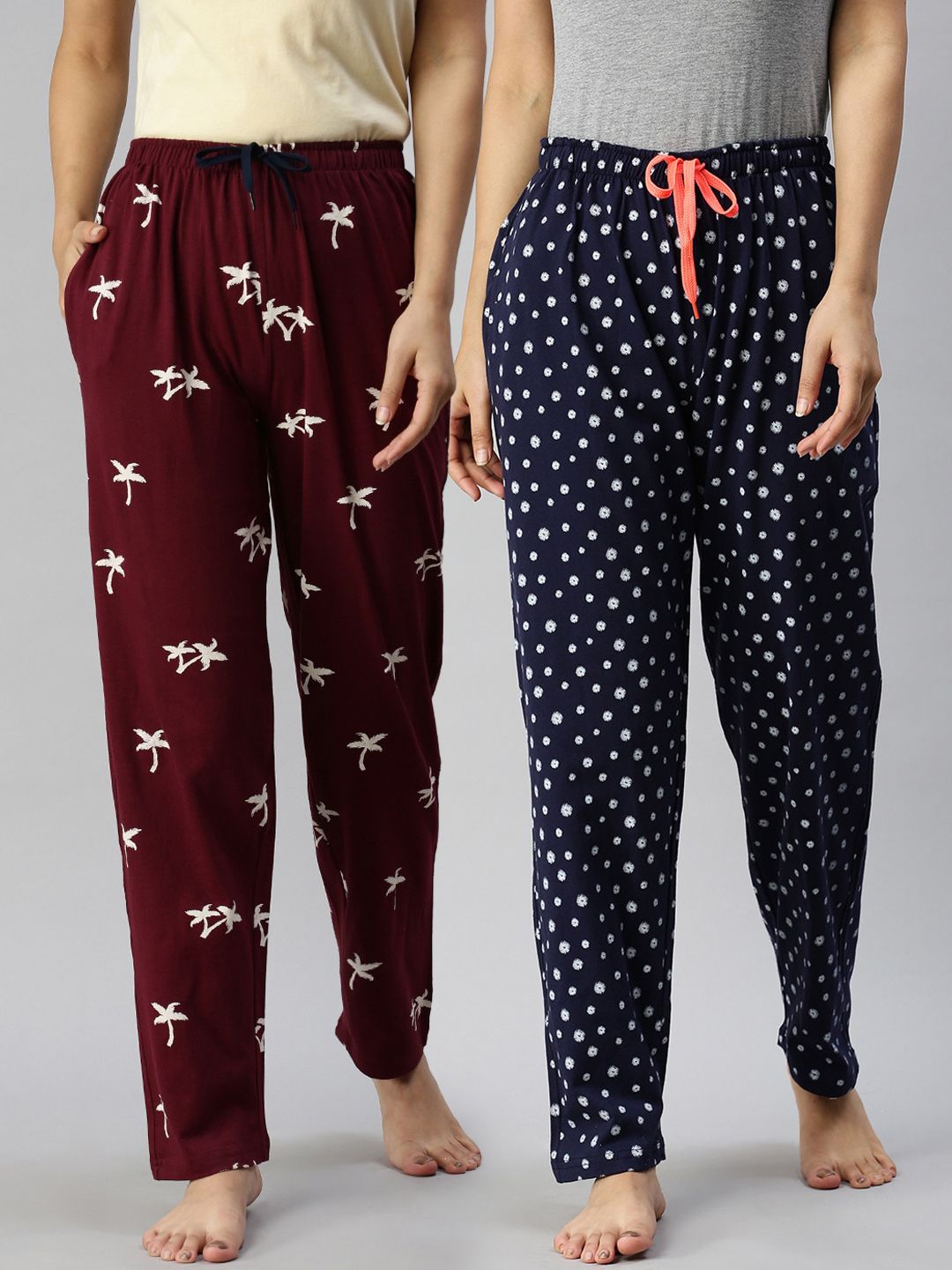 Kryptic Women Pack Of 2 Printed Pure Cotton Lounge Pants-image-2