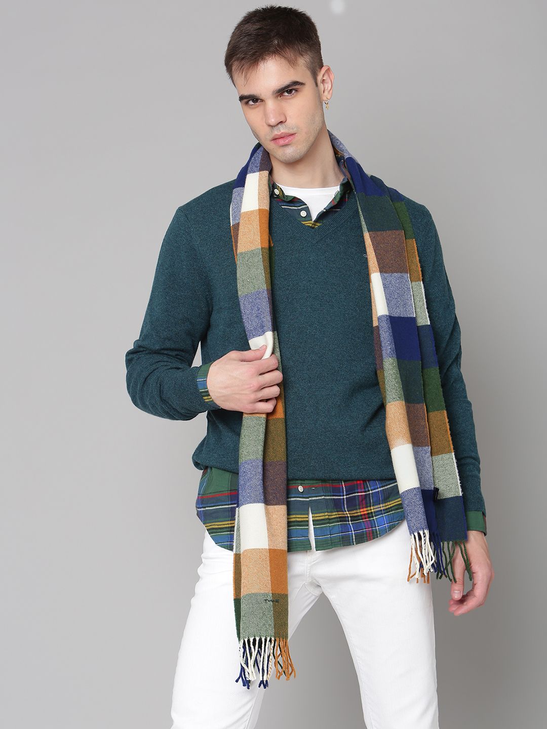 GANT Men Orange & Blue Checked Scarf-picture-18