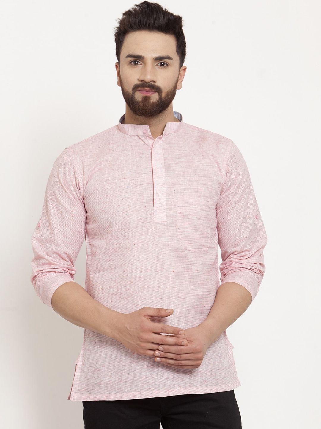 KLOTTHE Men Pink Striped Thread Work Kurta-picture-27
