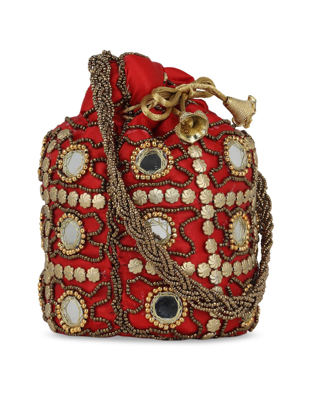 SAVE ₹726 on Gaura Pakhi gaura pakhi Red & Gold-Toned Embellished Potli ...