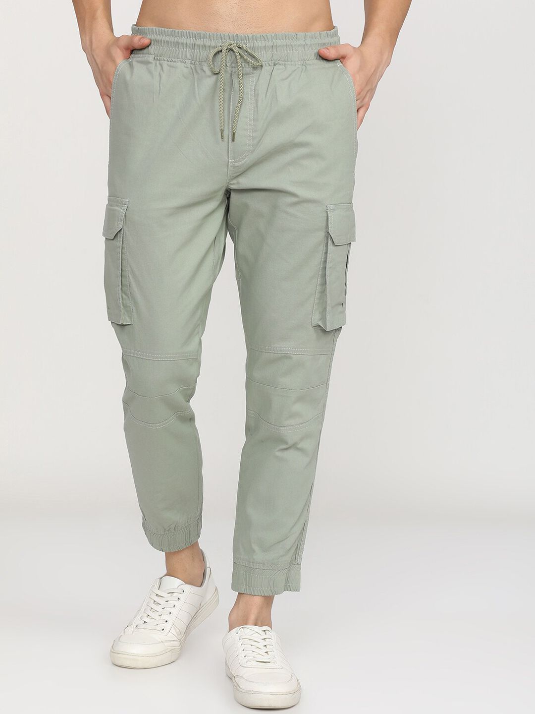 HIGHLANDER Men Green Slim Fit Easy Wash Cargos Trousers-picture-40