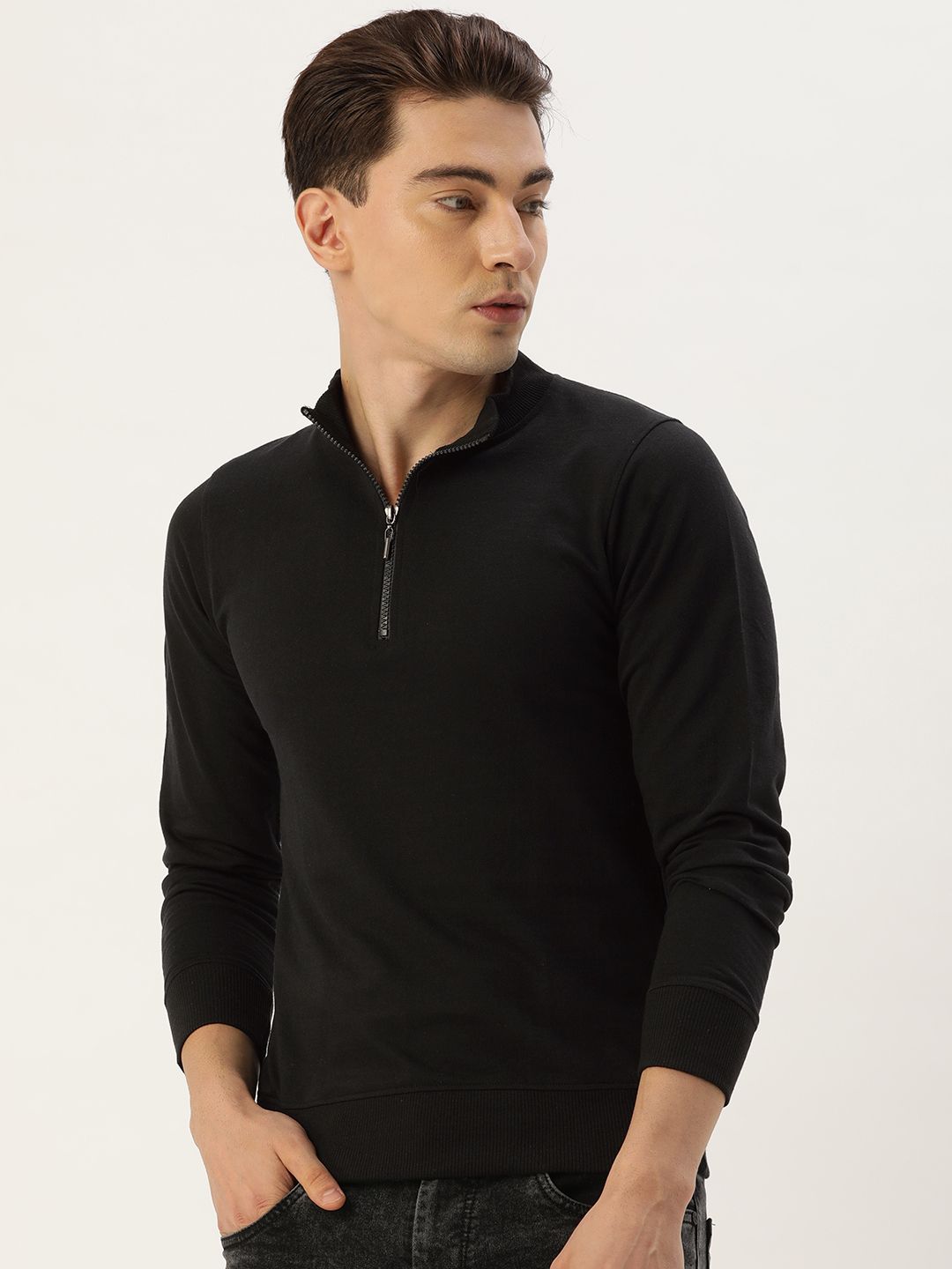 ARISE Men Black Pure Cotton Sweatshirt-image-4