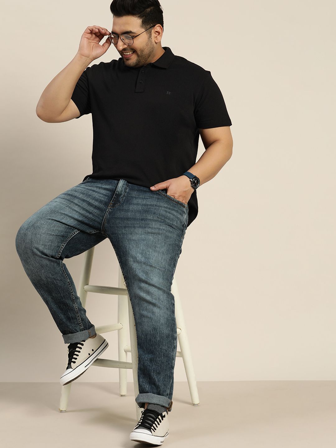 Sztori Men Plus Size Black Solid Polo Collar T-shirt-picture-30