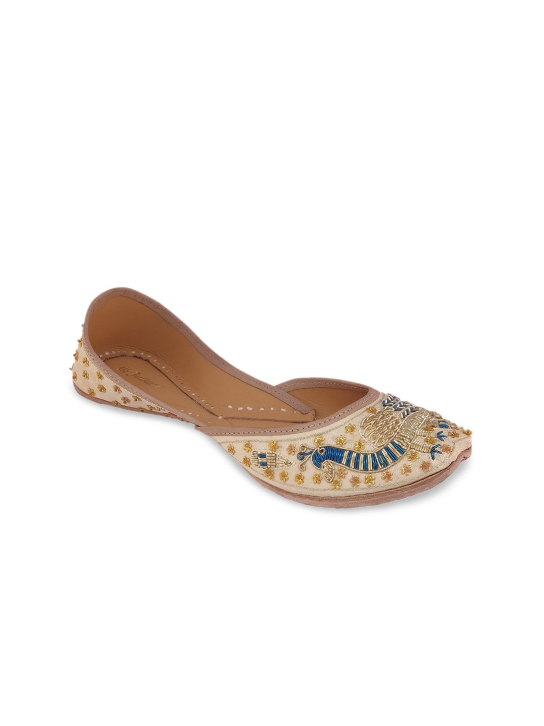 Fulkari Women Beige Embellished Leather Ethnic Mojaris Flats-picture-49