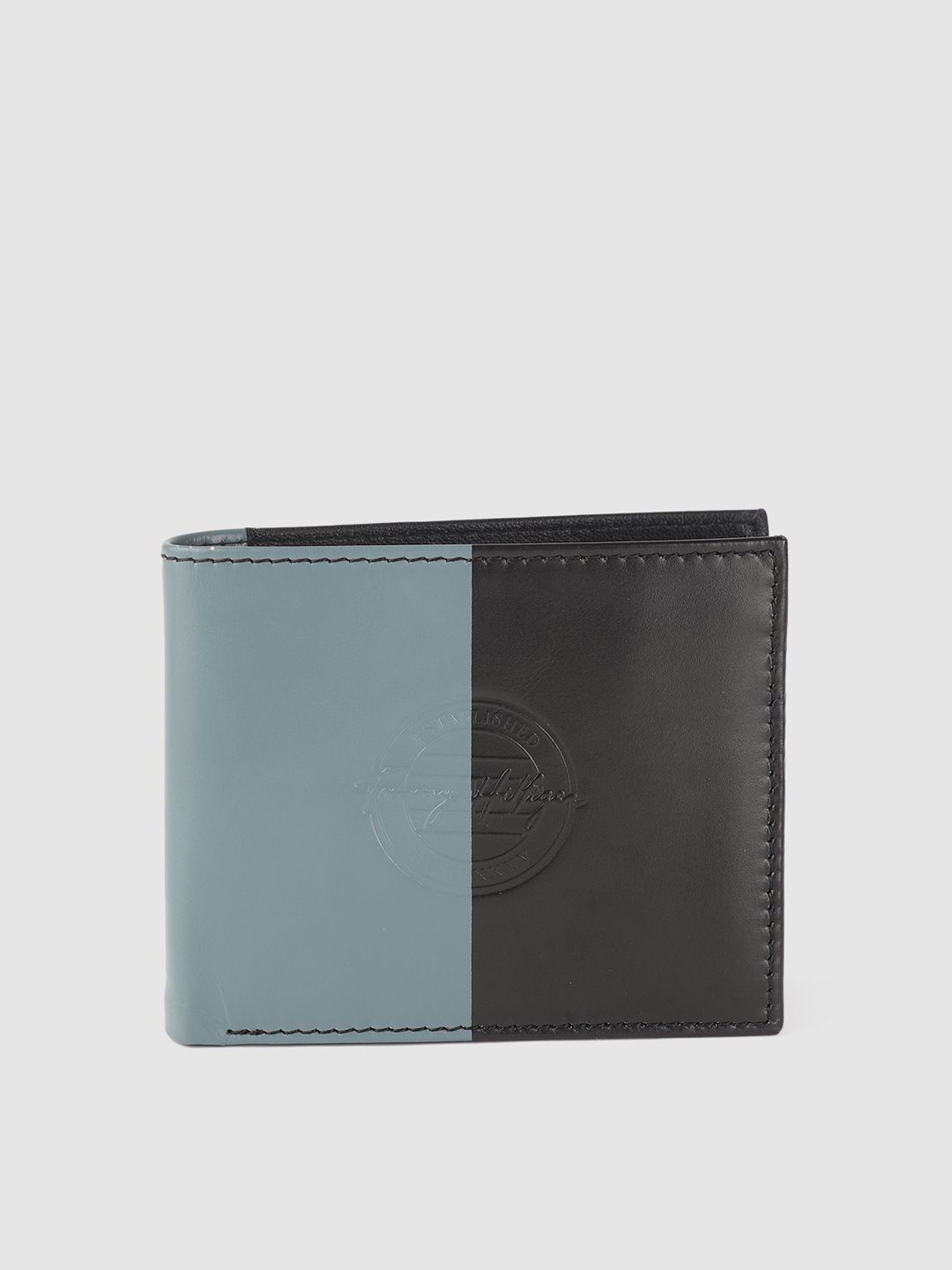 Tommy Hilfiger Men Black & Grey Colourblocked Leather Two Fold Wallet-image-38