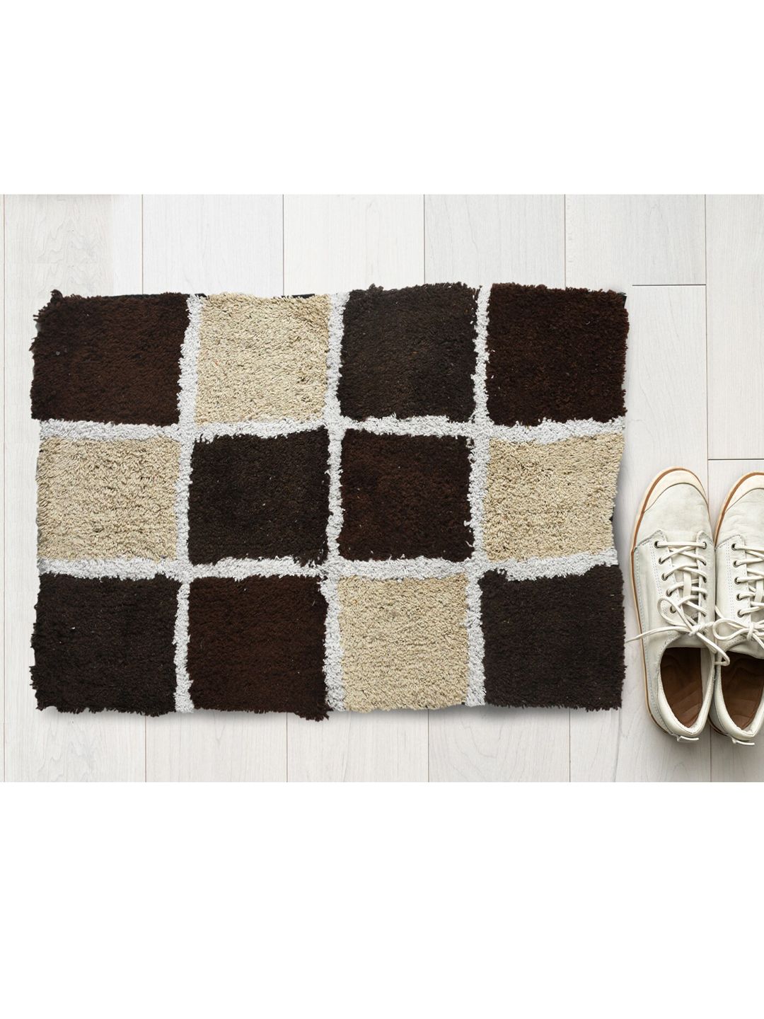 AAZEEM Beige & Black Cotton Anti Skid Rectangle Doormat-picture-44