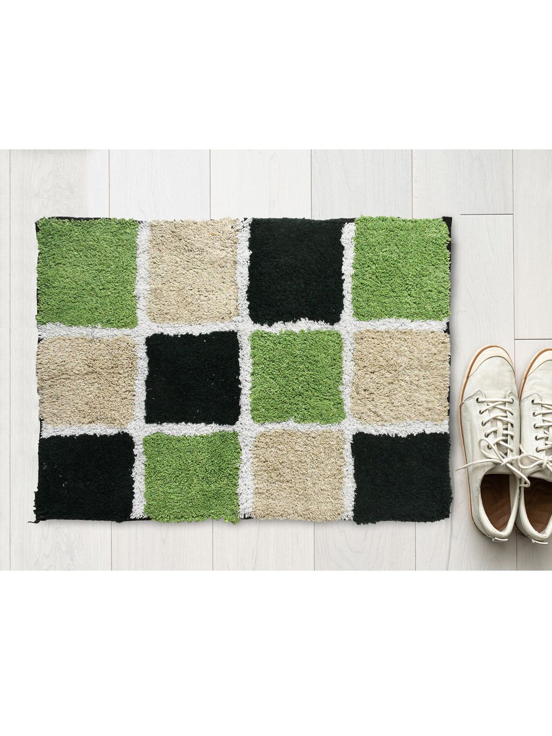 AAZEEM Green & Black Cotton Anti Skid Rectangle Doormat-image-48