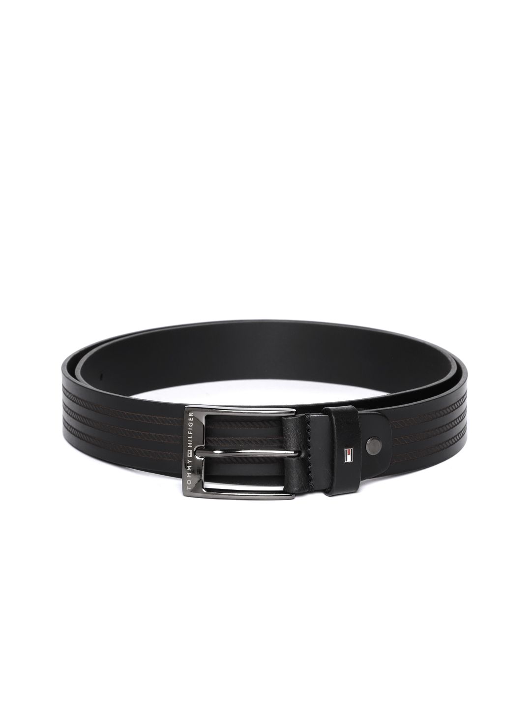 Tommy Hilfiger Men Black Textured Leather Belt