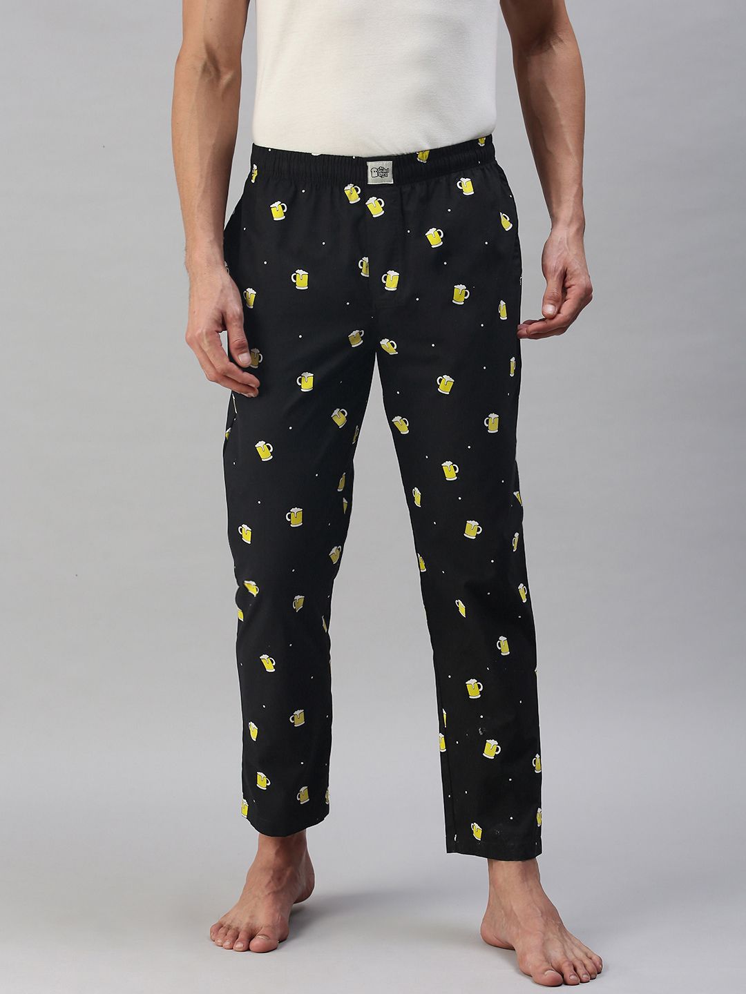 The Souled Store Men Black Pure Cotton Beer Printed Lounge Pants-picture-33