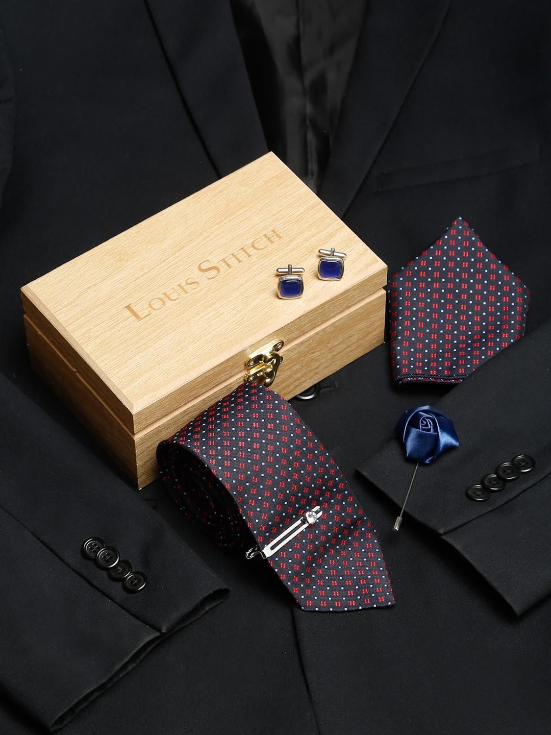 LOUIS STITCH Men Dotted Pattern Italian Silk Necktie Accessory Gift Set-picture-22