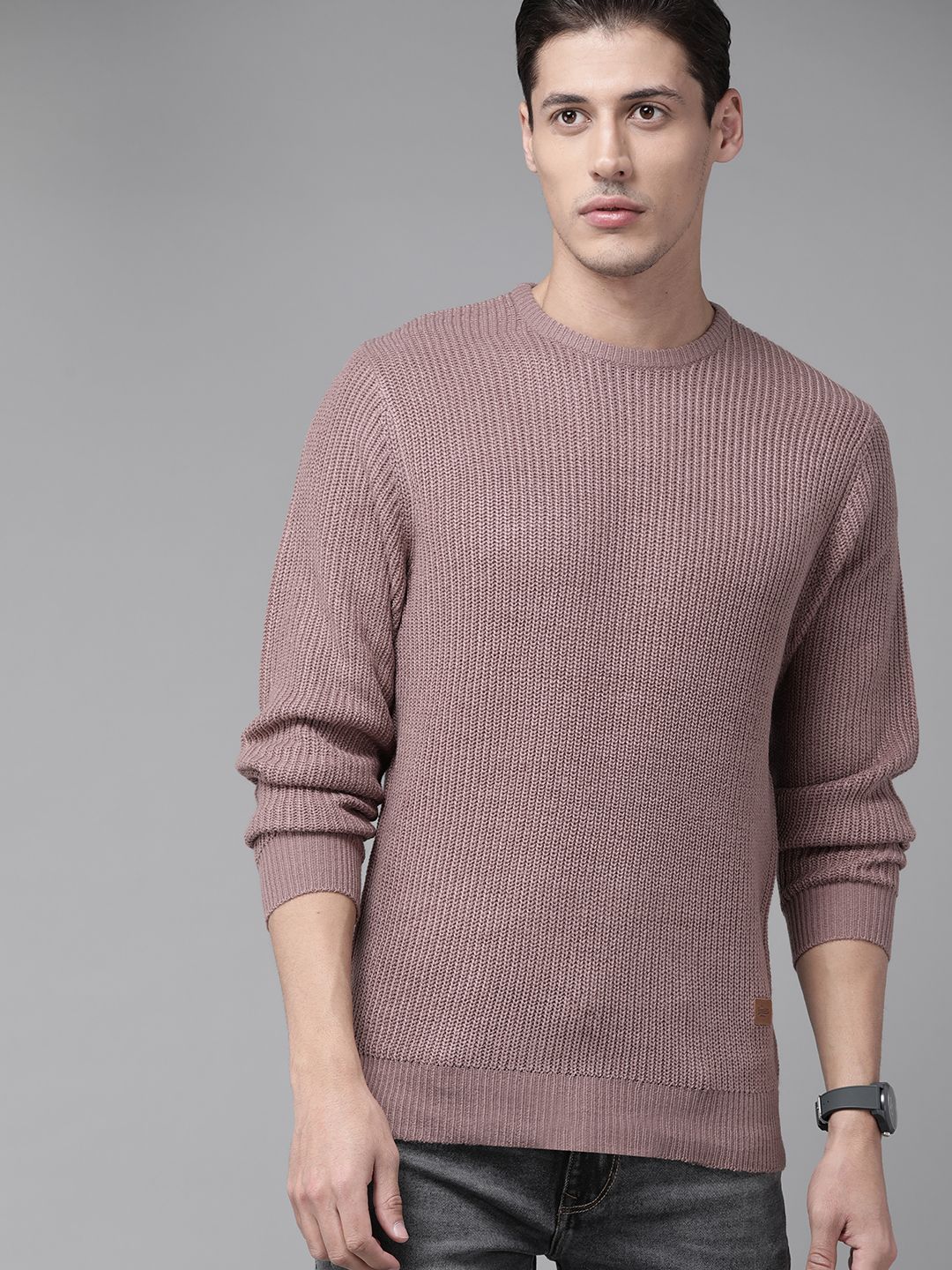 The Roadster Lifestyle Co Men Mauve Solid Pullover-image-23