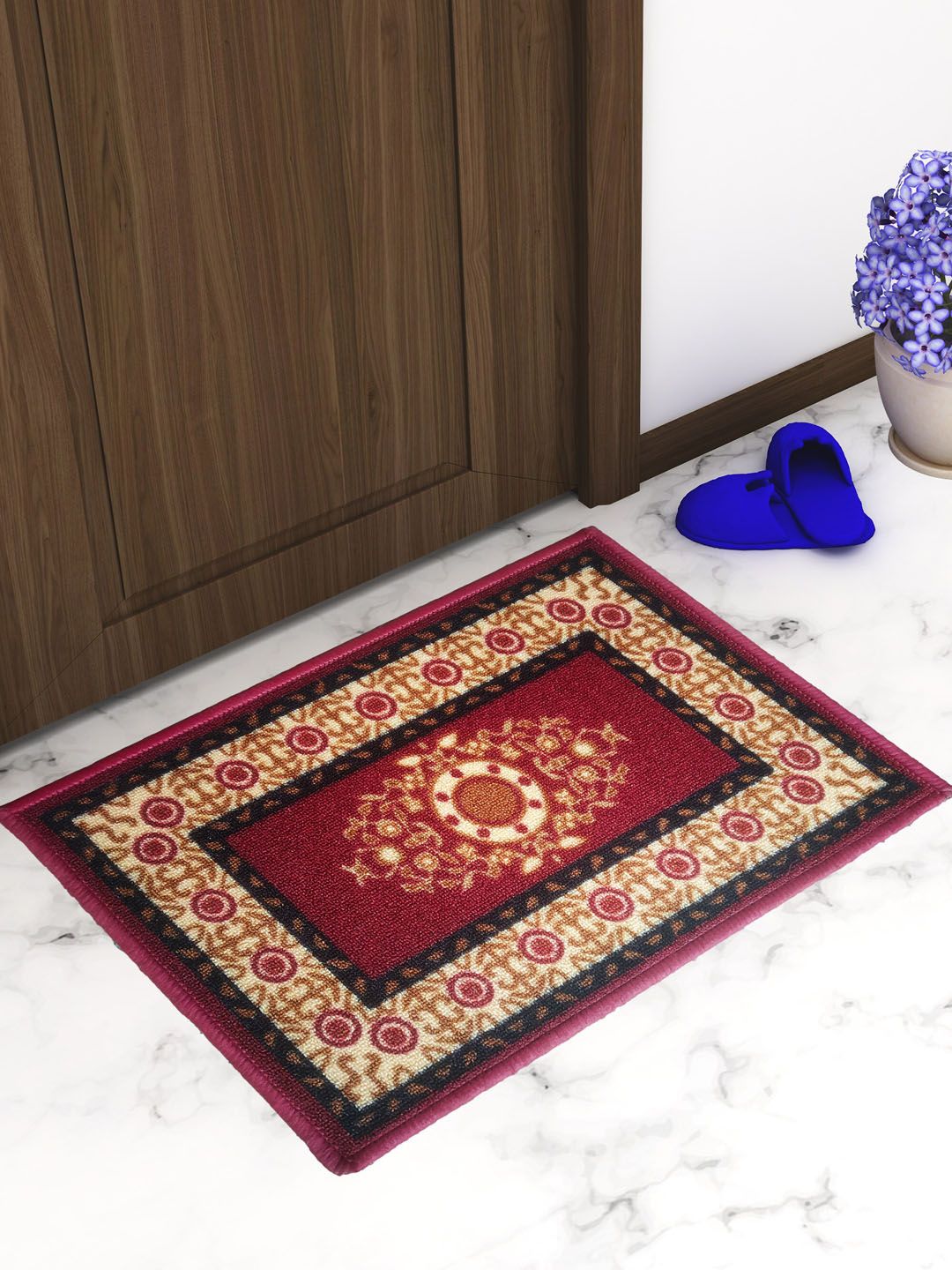 Athom Trendz Set Of 3 Maroon & Beige Patterned Rectangular Doormats-image-20